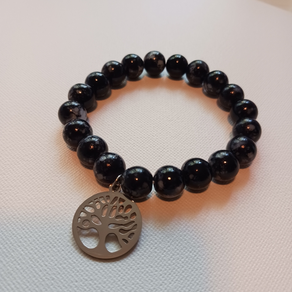 Black Beaded Tree of Life Bracelet